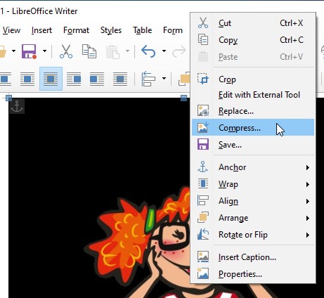 how to compress pictures in writer