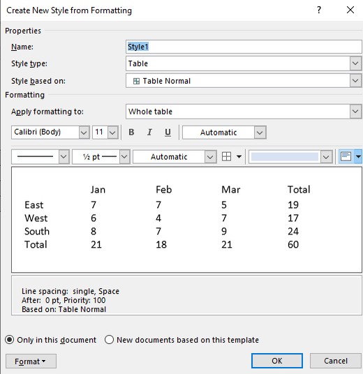 how do i save a custom table style in ms word on mac